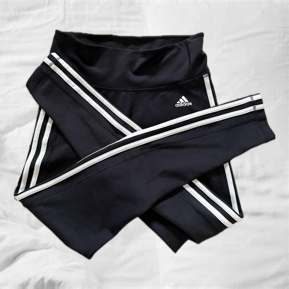 Adidas Black and White Leggings with Signature Stripes
